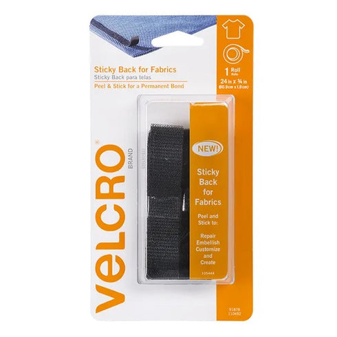 609mm x 19mm Black Colour Sticky Back Velcro Tape for Fabrics